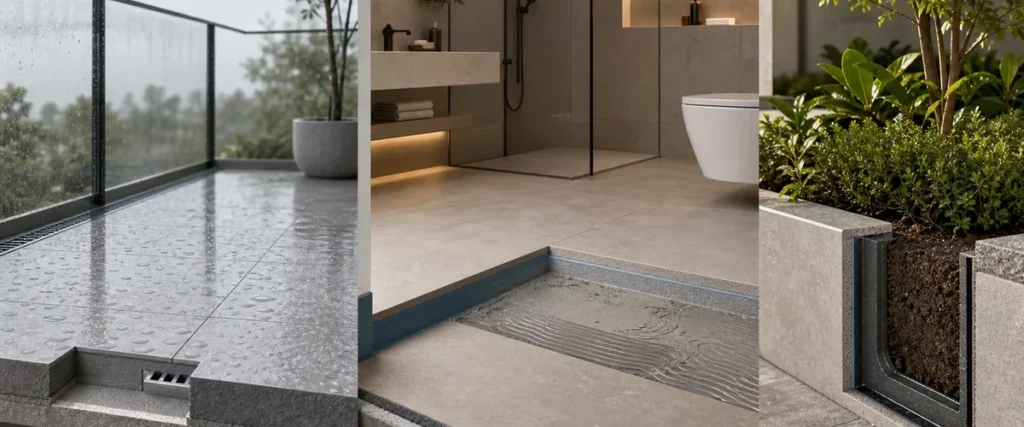 Ilustrasi pemilihan sistem waterproofing untuk balkon toilet dan planter box
