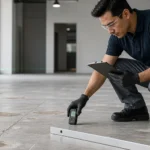 Pemeriksaan kesiapan lantai beton sebelum pemasangan vinyl tile atau epoxy