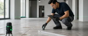 Pemeriksaan kesiapan lantai beton sebelum pemasangan vinyl tile atau epoxy