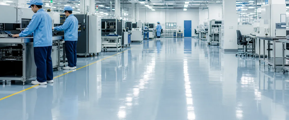 Aplikasi epoxy antistatic pada area produksi elektronik di Cikarang