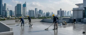 Pekerjaan waterproofing pada dak beton gedung komersial di Jakarta