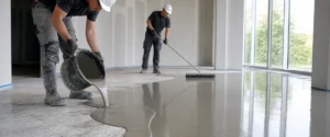 Aplikasi self leveling pada lantai sebelum tahap finishing