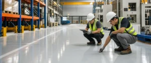 Aplikasi epoxy lantai pada area gudang industri di Cikarang