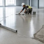 Persiapan lantai industri dengan pengecekan kerataan sebelum leveling dan screed