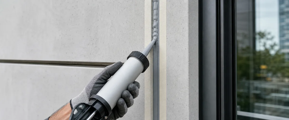Aplikasi sealant SikaHyflex 250 Facade pada movement joint fasad bangunan