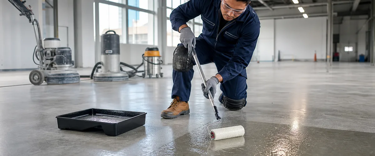 Aplikasi TOA Penetrating Sealer pada lantai beton sebelum coating