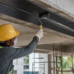 Carbon fiber laminate dipasang pada balok beton existing untuk penguatan struktur