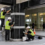 Pekerjaan carbon fiber laminate pada gedung komersial existing dengan gangguan operasional minimal