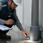 Inspeksi detail penetrasi pipa dan construction joint beton sebelum perbaikan bocor