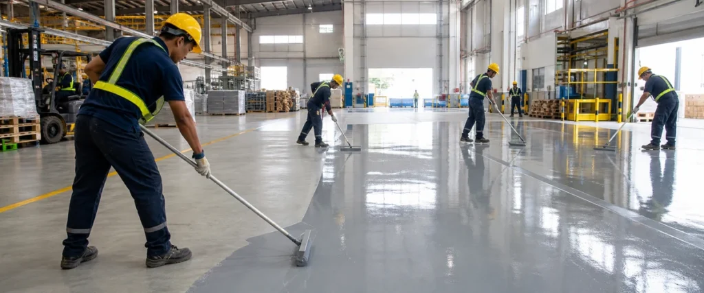Survey zona prioritas epoxy lantai di gudang dan pabrik aktif