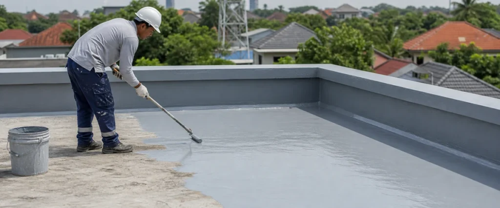 Aplikasi waterproofing coating pada dak beton area ekspos