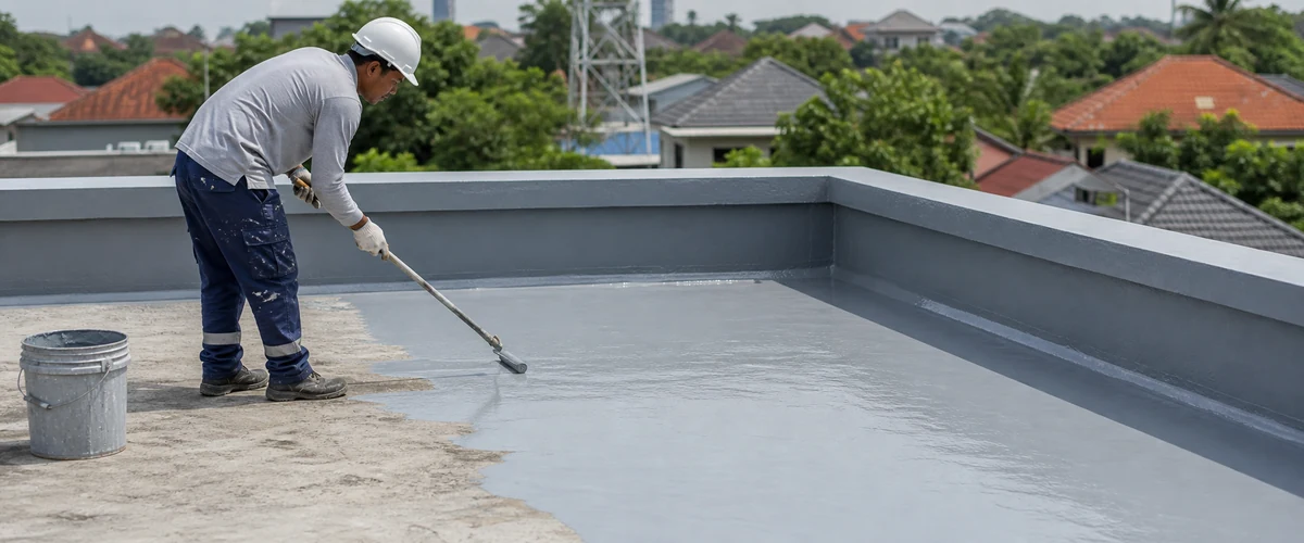 Aplikasi waterproofing coating pada dak beton area ekspos