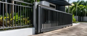 Pengecatan pagar dan railing eksterior dengan sistem DTM pada area bangunan komersial