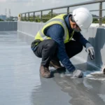 Inspeksi detail waterproofing pada dak beton yang baru dikerjakan