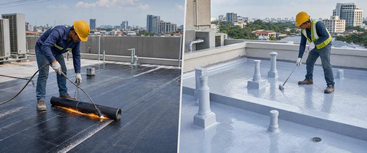 Perbandingan sistem membran bakar dan coating pada dak beton gedung komersial