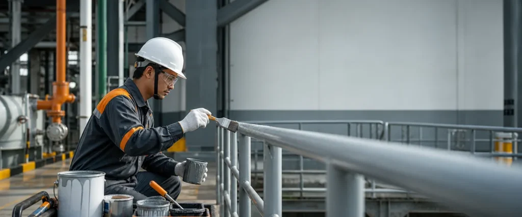 Aplikasi coating metal maintenance pada struktur baja dan area utilitas industri