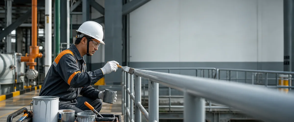 Aplikasi coating metal maintenance pada struktur baja dan area utilitas industri