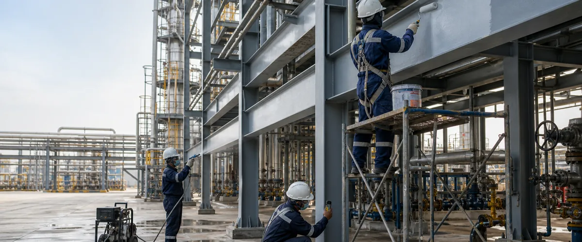 Aplikasi protective coating pada struktur baja industri untuk maintenance anti korosi