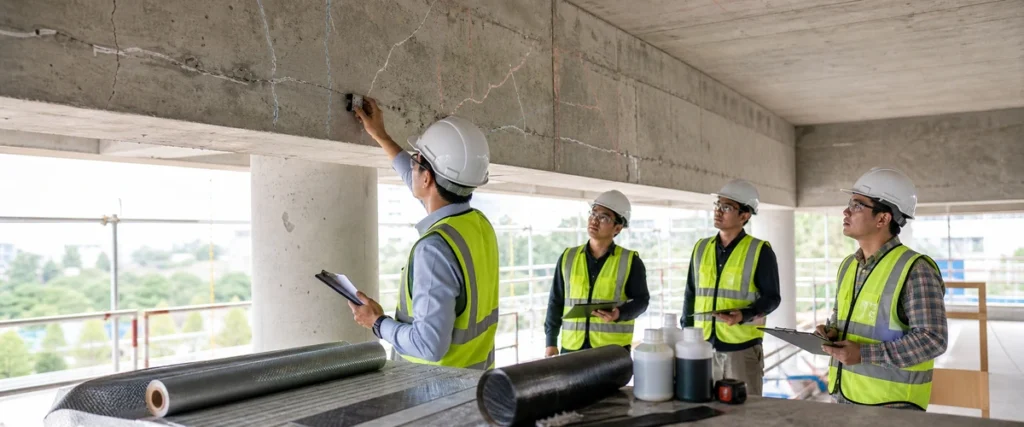 Evaluasi retak struktural beton dan opsi carbon fiber laminate pada bangunan existing