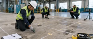 Survey lantai pabrik untuk persiapan proyek epoxy lantai industri