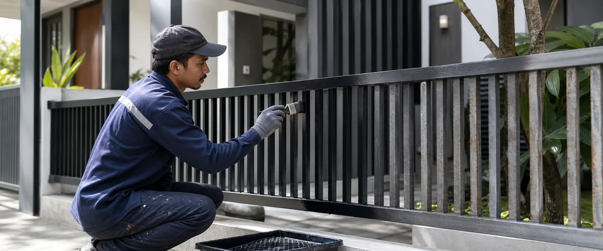 Aplikasi cat DTM water based pada pagar dan railing besi eksterior