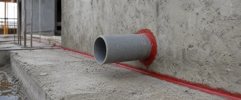 Aplikasi SikaSwell S-2 pada detail penetrasi pipa dan sambungan konstruksi beton