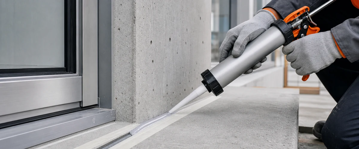 Aplikasi TOA PU Sealant pada sambungan elastis beton dan detail frame bangunan