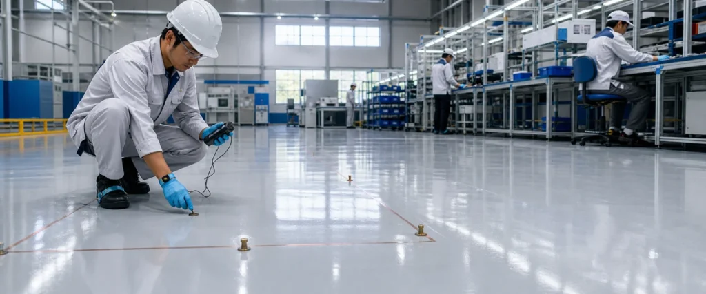 Lantai epoxy antistatic pada area elektronik sensitif di fasilitas industri