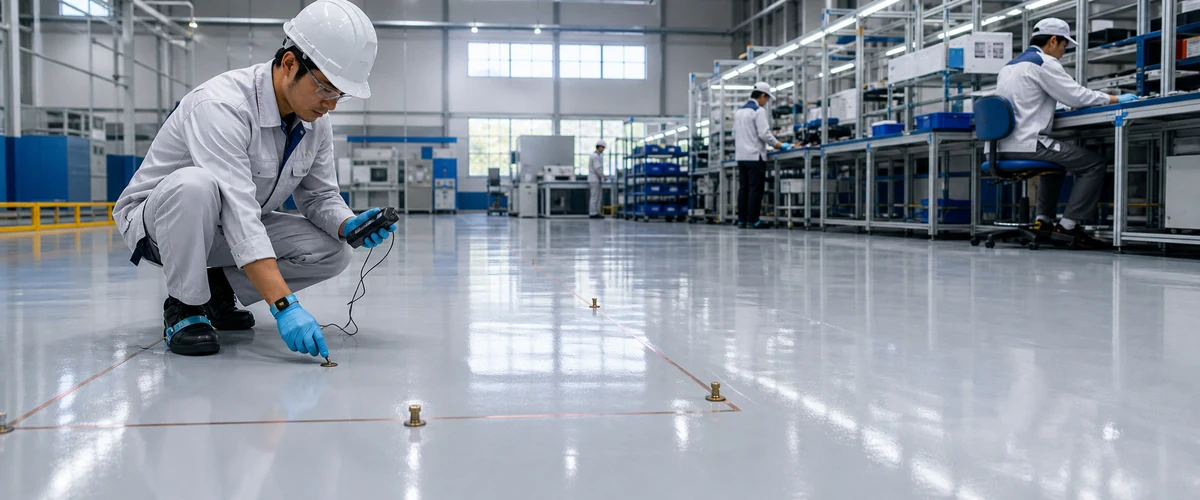 Lantai epoxy antistatic pada area elektronik sensitif di fasilitas industri